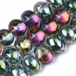 Placca perle di vetro filo, mezzo placcato, ovale, verde placcato, 10.5~11.5x14x10mm, Foro: 1 mm, circa 57~59pcs/filo, 24.41 pollice ~ 25.20 pollici (62~64 cm)