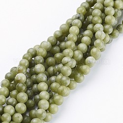 Cuentas naturales de jade de Taiwán, redondo, verde oliva, aproximamente 6 mm de diámetro, agujero: aproximamente 0.8 mm, 15 pulgada ~ 16 pulgadas