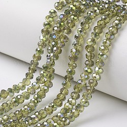 Placcare trasparente perle di vetro fili, placcato in mezzo verde, sfaccettato, rondelle, verde giallo, 3.5x3mm, Foro: 0.4 mm, circa 123~127pcs/filo, 13.7~14.1 pollice (35~36 cm)