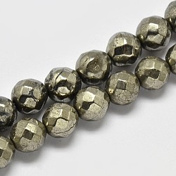 Chapelets de perles rondes en pyrite naturelle, facetté (64 facettes), Grade a, 10mm, Trou: 1mm, Environ 40 pcs/chapelet, 16 pouce