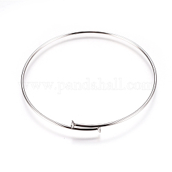 Ajustable 304 fabrication de bracelets en acier inoxydable, base de bracelet vide, couleur inoxydable, 2-1/2 pouce (6.5 cm), 1.5mm, Plateau: 4 mm