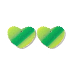 Pendentifs en acrylique double face, coeur à rayures, verte, 26x31.5x2mm, Trou: 1.6mm