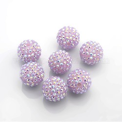 Perles de boule en gypse avec strass en résine, matériel de bricolage pour la fabrication de bijoux, ronde, violet, environ 20 mm de diamètre, Trou: 2mm