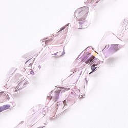 Transparent Electroplate Glass Beads Strands, AB Color Plated, Nuggets, Pink, 6.5~16.5x5.5~11.5x3.5~9.5mm, Hole: 1.2mm, about 61~70pcs/strand, 20.47~23.23 inch(52cm~59cm)