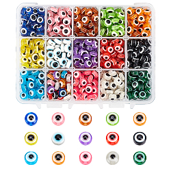 Harz perlen, Flachrund, bösen Blick, Mischfarbe, 7.5~8x5~6 mm, Bohrung: 1.8~2 mm, 15 Farben, 50 Stk. je Farbe, 750 Stück