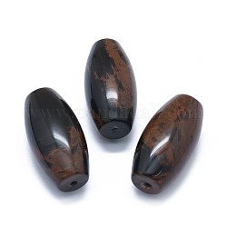 Natürliche Mahagoni Obsidian zwei halbe Löcher Perlen gebohrt, Oval, 49.5~50x25 mm, Bohrung: 2 mm