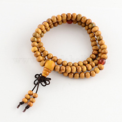 Dual-use Items, Wrap Style Buddhist Jewelry Dyed Wood Round Beaded Bracelets or Necklaces, Goldenrod, 520mm, 108pcs/bracelet
