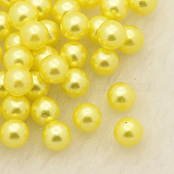 Sin agujero abs imitación de perlas de plástico redondo perlas, teñido, amarillo, 4mm, aproximamente 5000 unidades / bolsa
