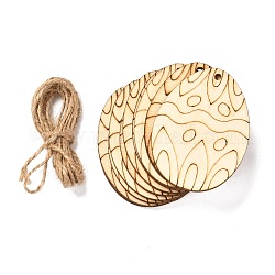 Bricolage artisanat pendentifs de découpes en forme d'oeuf de pâques, avec une corde de chanvre, motif de vagues, 74~84x58~68x2~2.5, Trou: 2.5~3mm, 10 pcs /sachet 