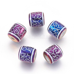 Electroplate Glass Beads, Barrel with Vine Pattern, Purple Plated, 12x11.5mm, Hole: 3mm, 100pcs/bag