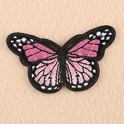 Computerized Embroidery Cloth Iron on/Sew on Patches, Costume Accessories, Appliques, Butterfly, Hot Pink, 46x78mm