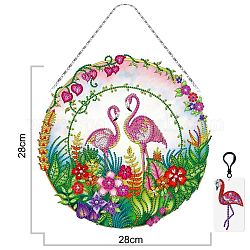 DIY Plastic Hanging Sign Diamond Painting Kit, for Home Decorations, Circle, Flamingo Pattern, 280x280mm