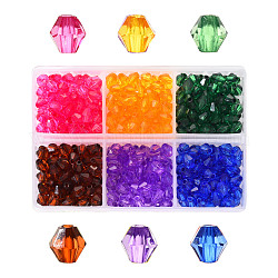 Perles en acrylique transparente, Toupie, couleur mixte, 6x5.5mm, Trou: 2mm, 360 pcs / boîte