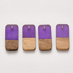 Resina transparente de dos tonos & colgantes de madera de nogal, encerado, Rectángulo, Violeta Azul, 20.5x10x3~4mm, agujero: 2 mm