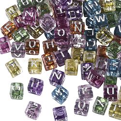 Perles en acrylique transparente, cube avec la lettre, Plaqué Argent, couleur mixte, 6x6x6mm, Trou: 3mm, environ 1450 pcs/250 g