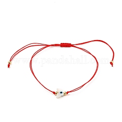 Adjustable Nylon Cord Braided Bead Bracelets, Red String Bracelets, with Round Brass Beads, Natural White Shell Beads and Synthetic Turquoise, Butterfly with Evil Eye, Red, Inner Diameter: 2-1/2~3-7/8 inch(6.4~10.1cm)