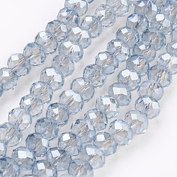 Chapelets de perles en verre électroplaqué, perle plaquée lustre, facette, rondelle, bleu clair, 6x4~5mm, Trou: 0.8~1mm, Environ 85~88 pcs/chapelet, 16.1~16.5 pouce (41~42 cm)