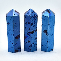 Decoraciones de exhibición de hogar de cuarzo geode druzy electrochapado natural, hexágono, azul chapado, 62~71x23~24mm