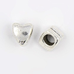 Alloy European Beads, Large Hole Beads, Cadmuim Free & Lead Free, Heart, Antique Silver, 9x8x7mm, Hole: 4mm
