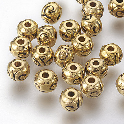 Tibetan Style Alloy Beads, Round, Lead Free & Nickel Free & Cadmium Free, Antique Golden, 5.5x4.5mm, Hole: 1mm