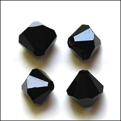 Imitation österreichischen Kristallperlen, Klasse aaa, facettiert, Doppelkegel, Schwarz, 6x6 mm, Bohrung: 0.7~0.9 mm