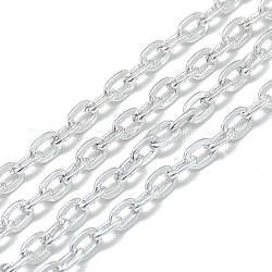 Chaînes de câbles en aluminium, non soudée, Ovale Plat, couleur d'argent, 4.6x3.1x0.8mm