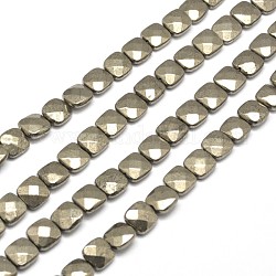 Faceted Square Natural Pyrite Beads Strands, 8x8x4mm, Hole: 1mm, about 50pcs/strand, 15.7 inch
