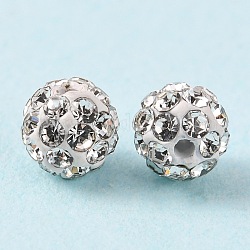 Polymer Clay Rhinestone Beads, Pave Disco Ball Beads, Grade A, Round, PP6, Crystal, PP6(1.3~1.35mm), 4mm, Hole: 1mm