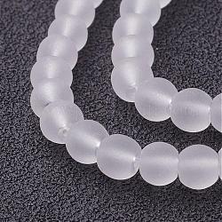 Transparent Glass Bead Strands, Frosted, Round, White, 4mm, Hole: 1.1~1.6mm, about 200pcs/strand, 31.4 inch