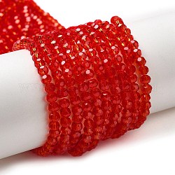 Perle di vetro trasparente, sfaccettato (32 sfaccettatura), tondo, rosso, 3~3.5mm, Foro: 0.6 mm, circa 174~175pcs/filo, 21.18~21.34 pollice (53.8~54.2 cm)