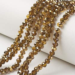 Placcare trasparente perle di vetro fili, metà d'oro placcato, sfaccettato, rondelle, verga d'oro scuro, 6x5mm, Foro: 1 mm, circa 85~88pcs/filo, 16.1~16.5 pollice (41~42 cm)