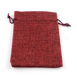 Sacs en polyester imitation toile de jute sacs à cordon, pour noël, fête de mariage et emballage de bricolage, rouge foncé, 9x7 cm