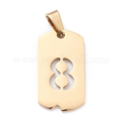 Vacuum Plating 304 Stainless Steel Pendants, Rectangle with Number, Golden, Num.8, 27.5x14.5x1.5mm, Hole: 7.5x3mm