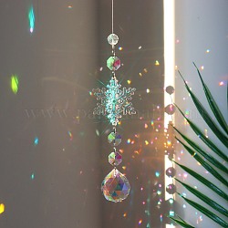 Snowflake K9 Glass Big Pendant Decorations, Hanging Sun Catchers, Crystal Prism Rainbow Maker for Christmas Tree, Ceiling Chandelier, Window, Garden, Round, 400mm