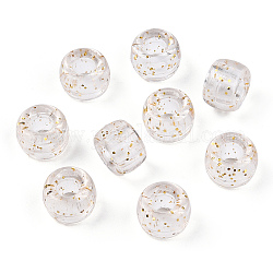 Perles en plastique transparentes, avec de la poudre de paillettes, baril, clair, 9x6mm, Trou: 3.8mm, environ 1900 pcs/500 g