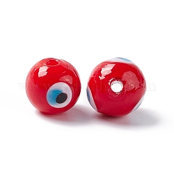 Hechos a mano de los abalorios del lampwork del ojo malvado, redondo, rojo, 12~12.5mm, agujero: 1.6 mm