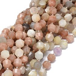 Brins de perles naturelles multi-pierre de lune, Toupie, perles de prisme à double pointe, facette, avec des perles de rocaille, 7~8x7~8mm, Trou: 0.8mm, Environ 38 pcs/chapelet, 15.35 pouce (39 cm)