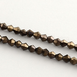 Chapelets de perles en verre électroplaqué, arc-en-ciel plaqué, toupie avec facettes, noir plaqué, 4x4.5mm, Trou: 1mm, Environ 92~96 pcs/chapelet, 13.78~14.37 pouce