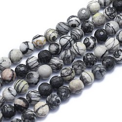 Hilos de piedra natural de seda negra / hilos de perlas de netstone, redondo, facetas (128 facetas), 8mm, agujero: 1.2 mm, aproximamente 49 unidades / cadena, 15.16 pulgada (38.5 cm)