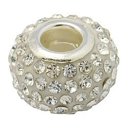 Resin Rhinestone Beads, with Silver Color Brass Double Cores, Grade A, Rondelle, Crystal, 10x7mm, Hole: 2.5mm
