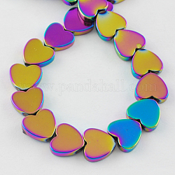 Non-magnetic Synthetic Hematite Beads Strands, Grade A, Heart, Multi-color Plated, 6x6x2mm, Hole: 1mm, 66pcs/strand, 15.5 inch