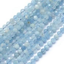 Natural Aquamarine Beads Strands, Round, Faceted, 3mm, Hole: 0.5mm, about 113pcs/strand, 15.35 inch(39cm)