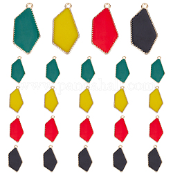 Pandahall elite 24pcs 4 pendentifs en émail en alliage écologique de style, polygone, couleur mixte, 31x16x2.5mm, Trou: 1.6mm