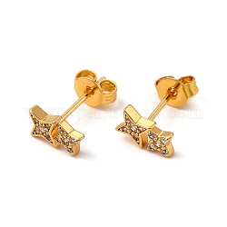 Rack Plating Brass Micro Pave Cubic Zirconia Stud Earrings, Long-Lasting Plated Star Earring for Women, Cadmium Free & Lead Free, Real 18K Gold Plated, 4.5x8mm, Pin: 0.8mm