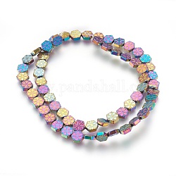 Electroplated Non-magnetic Synthetic Hematite Beads Strands, Polish, Snowflake, Multi-color Plated, 6x7x2mm, Hole: 1mm, about 62pcs/strand, 15.74 inch(40cm)