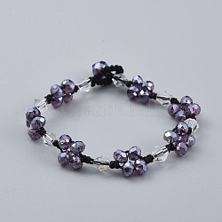 Bracelets de perles de verre à la main, avec du fil de nylon, facette, bleu ardoise, 7-1/2 pouce (19 cm)