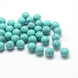 Ronde teints perles synthétiques turquoise, sphère de pierres précieuses, pas de trous / non percés, 9~11mm