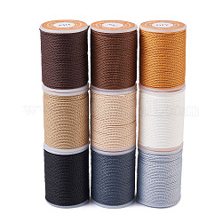 Waxed Polyester Cord, Twisted Cord, Mixed Color, 1mm, about 11m/roll, 9 colors, 1roll/color, 9rolls