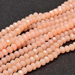 Fili di perle di vetro rondelle sfaccettate, salmone chiaro, 6x4mm, Foro: 1 mm, circa 94pcs/filo, 17 pollice