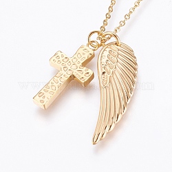 304 Stainless Steel Pendant  Necklaces, Wing and Cross, Golden, 17.79 inch(45.2cm), 1.5mm